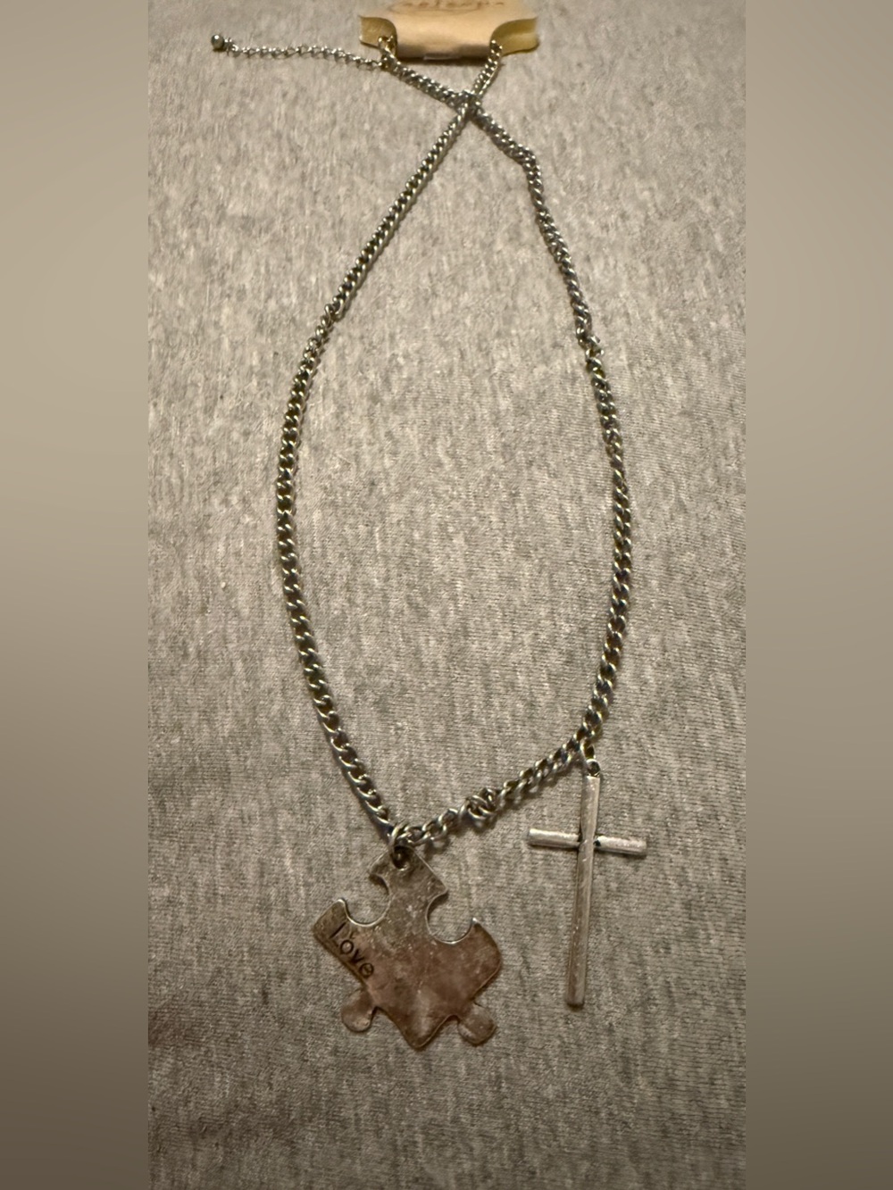 Arizona Jean Company Silver Puzzle Piece and Cross Pendant Love Necklace
